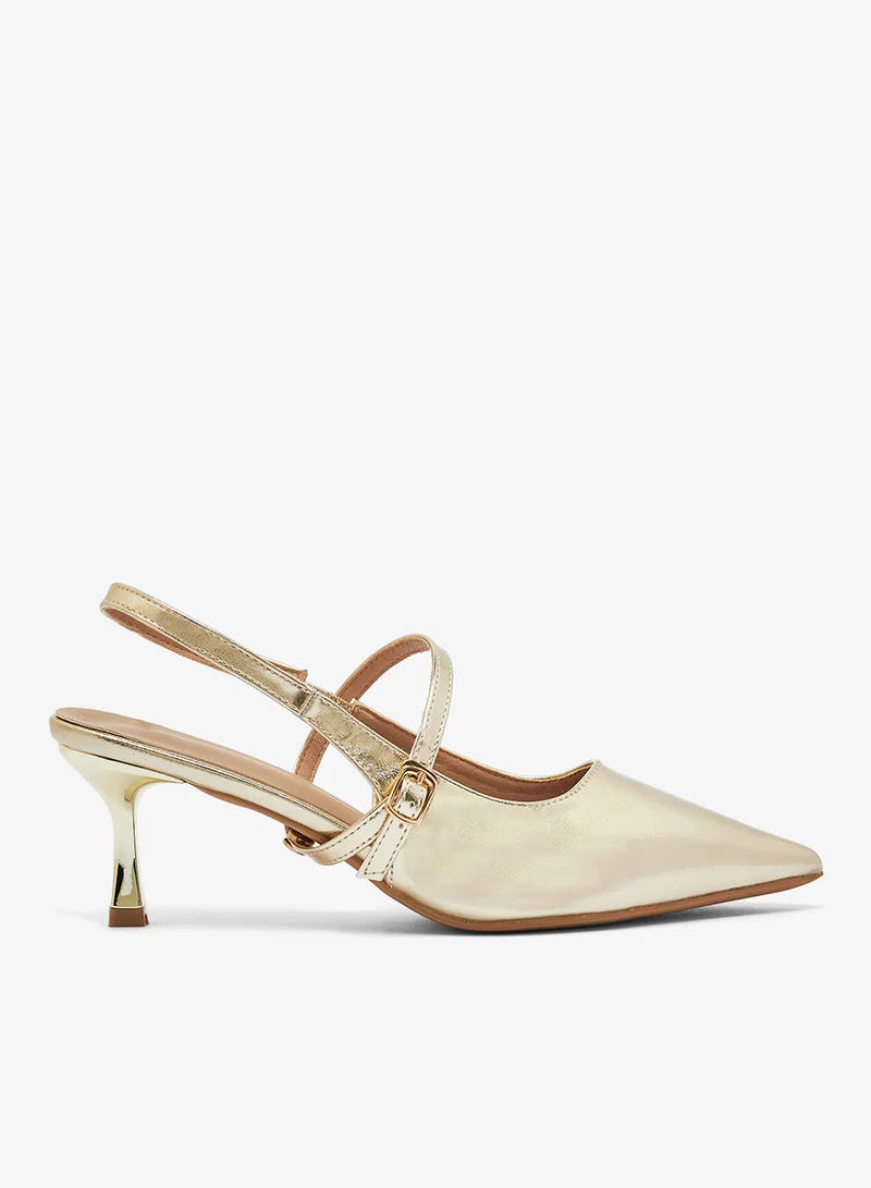 ELLA Metallic Gold Sling Back Kitten Heel Pumps